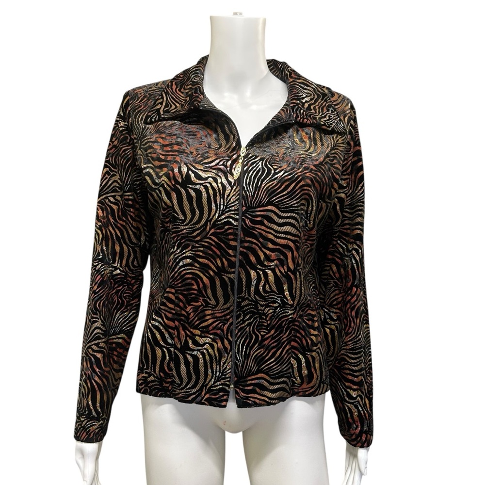 Softworks Velour Animal Print Jacket Black Metallic Size M